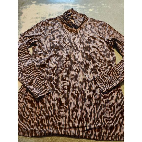 J. McLaughlin zebra print brown &black turtleneck top sz Large - Picture 1 of 3